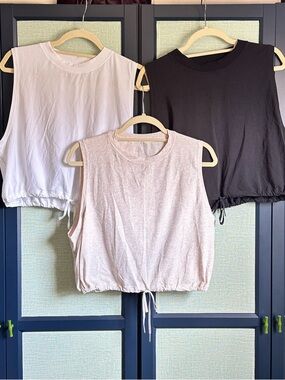 Lululemon Adapt to You Tank Bundle of 3, Black + White + Heathered Dune, Size 10